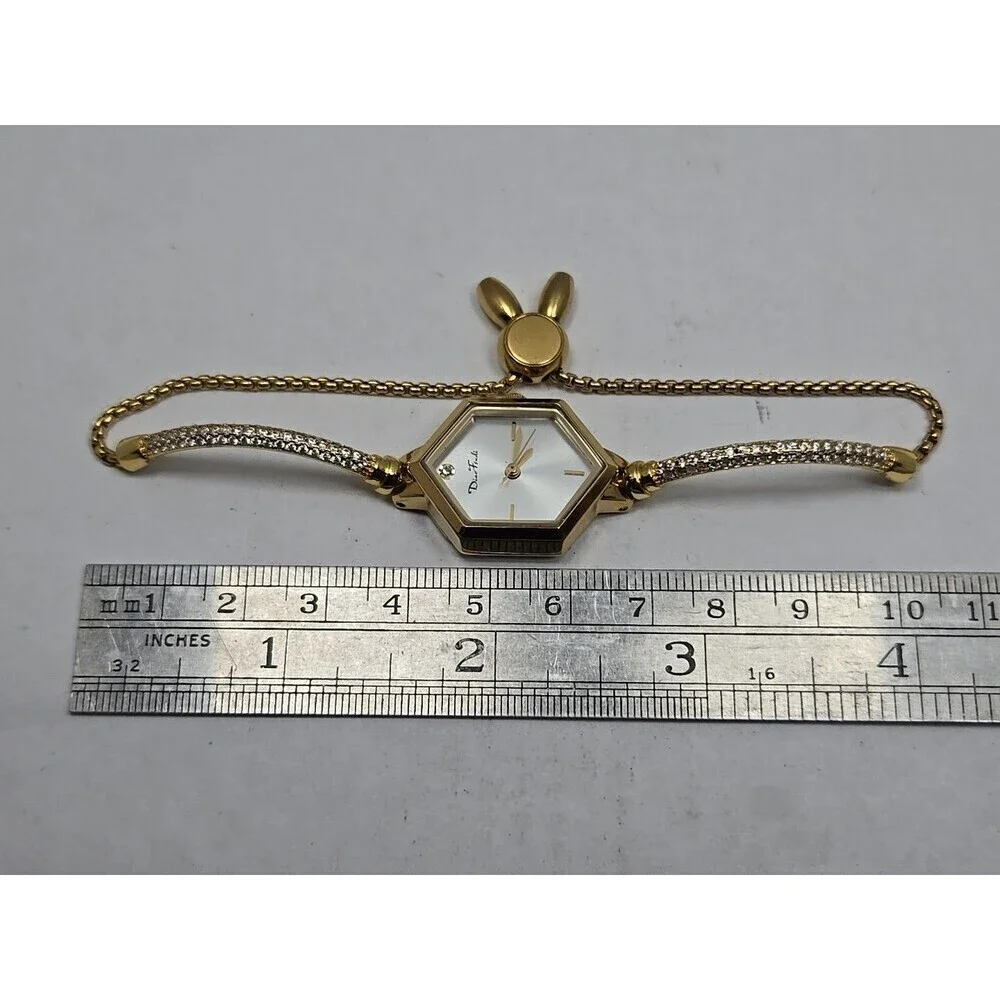 Diao Feudi Womens Hexagonal Bracelet Watch Gold Tone Crystals Dainty New Battery - Picture 10 of 11